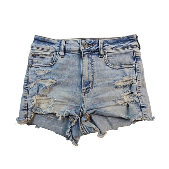 NWOT American eagle hi rise shortie light wash distressed jeans short sz 2 90s - Picture 1 of 7